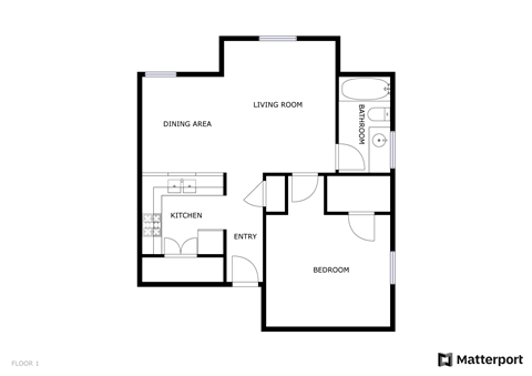 Floor plan for 1 bed, 1 bath, 620 sqft